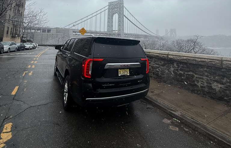 Black Sea Limo on bridge route in winter